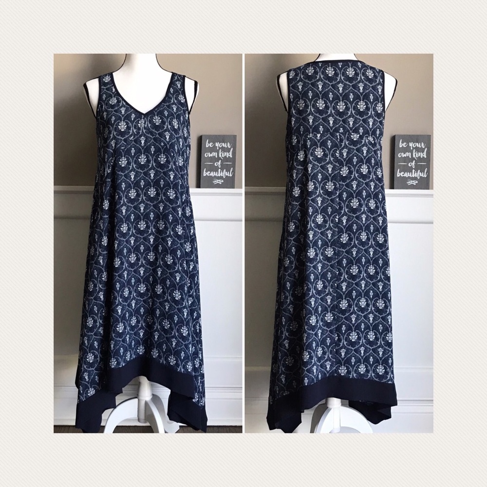 🧵NANETTE LEPORE | Blue Tile Print Sharkbite Dress - Picture 2 of 6